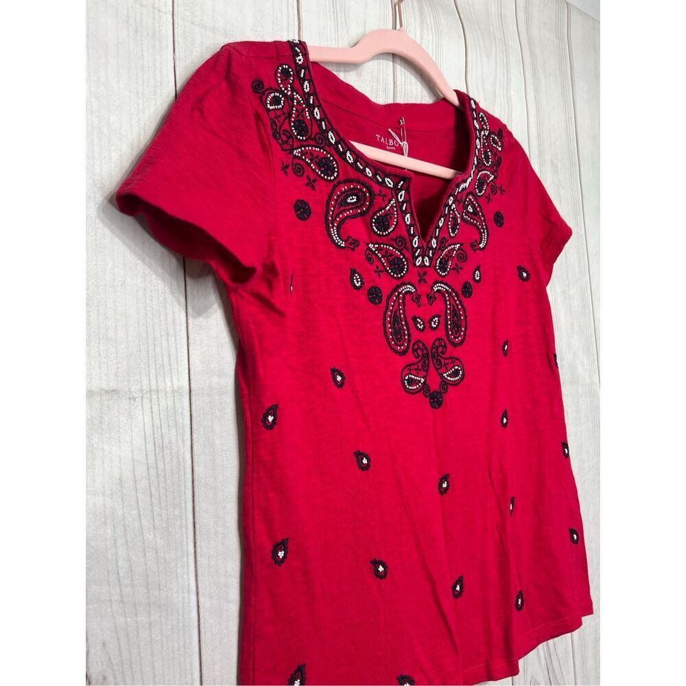 Talbots embroidered split neck red size P - Picture 2 of 8